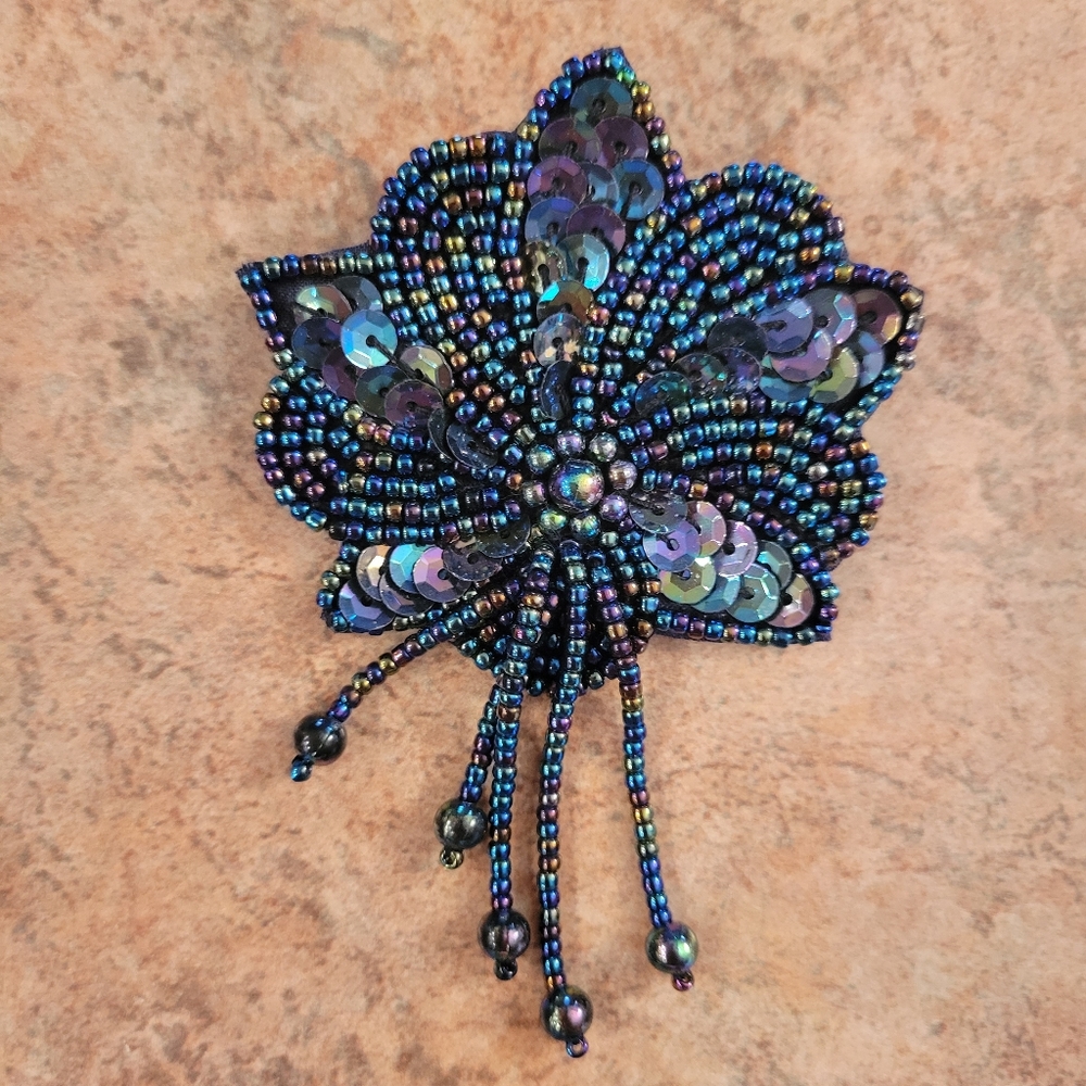 Vintage 1990s Avon Bling Sequin Pendant ~ Pretty Peacock Tones